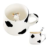Süße Sachen Keramik Kuh Kaffeetasse Teetasse Mit Deckel Löffel Lustige Tassen Geschenke...