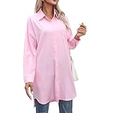 Runmeihe Longbluse für Damen mit Knöpfen, Business Blusen & Tuniken mit V-Ausschnitt,...