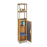 Relaxdays Badregal Bambus mit 5 Ablagen, Standregal mit Schranktür HxBxT: 170 x 33,5 x 28...