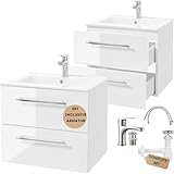 .Deftrans Waschbeckenunterschrank 60 cm hängend mit Waschbecken, Armatur & Siphon –...