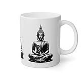 Buddha Tasse meditierender Buddha schwarz-weiß, spirituelle Geschenkidee für Meditation,...