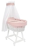 Amigos Stubenwagen weiß, Rosa mit Grauer Kante komplett