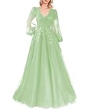 YIAX172 Ballkleid mit Paillettenapplikation, langärmelig, A-Linie, V-Ausschnitt,...