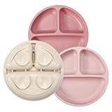 PandaEar 3 Stück Baby Teller mit Saugnäpf, 100% Silikon Unterteilt Kinderteller set,...