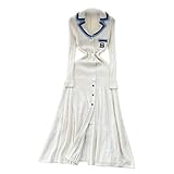 Strickkleider Damen Kontrast Stickerei Anzug Halsband Single Breasted A-Line Strickkleid...