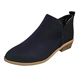 Woaikeyu Damen-Stiefel, Slip-On-Stiefel, quadratischer Absatz, spitzer Kopf, seitlicher...