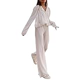Yassiglia Damen Plissee Zweiteiler Outfit Elegant 2 Teiler Hosenanzug Set Frauen...