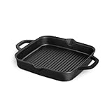 BURNHARD Gusseisen Grillpfanne, quadratisch 30 cm, Pre-Seasoned, Steakpfanne für...