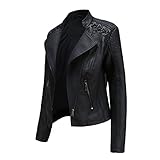 Damen Stehkragen Leder Kurze Jacke Schlanke Lederjacke Damen Motorradjacke Casual...