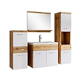 Badezimmer Badmöbel Set Alba 60cm Waschbecken Eiche mit Weiß - Unterschrank Hochschrank...