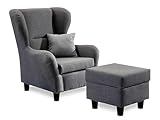 lifestyle4living - Moderner Ohrensessel mit Hocker – Große Auswahl an Stoffen und...