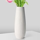 Cieex Vase Keramik Weiß, Kleine Keramik Vase mit Rillen, 21 cm Hoch Vase für Pampasgras,...