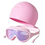 FeiliandaJJ Schwimmbrille mit Ohrstöpsel Badekappe Set, Anti-Fog,UV-Schutz,kein...