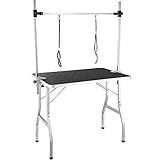 tectake 402893 Trimmtisch für Hunde/Katzen mit höhenverstellbarem Galgen und 2...
