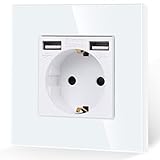 JIMEIDA Einzelsteckdose mit USB in Weiß, 16Amp Glas Schuko Steckdosen mit...