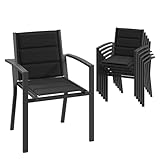 JUMMICO Garten Stapelstühle mit Armlehnen, Aluminium Outdoor Garten Stühle mit...
