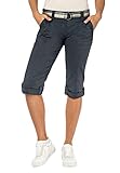 FRESH MADE Damen Capri-Hose 3/4-Shorts mit Metallic Gürtel dark-blue L