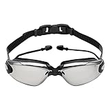 FeiliandaJJ Galvanisierte Schwimmbrille mit Ohrstöpsel,Rahmen aus Silikon +...