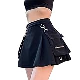AULKEEP Kettengürtel Dunkle Uniform Faltenröcke Gothic Punk Kreuz Print Schwarz Mini...