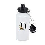 Yelolyio Sport-Trinkflasche aus Aluminium, Motiv: Sonnenblume, Monogramm, Buchstabe D,...