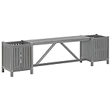 TEHTX7 Gartenbank mit 2 Pflanzkübeln 150 cm Massivholz Akazie Grau Gartenbank Garten...