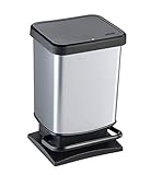 Rotho Paso Mülleimer 20l mit Deckel, Kunststoff (PP) BPA-frei, silbermetallic, 20l (29.3...
