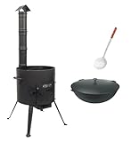 SET Kukmara Utschak mit Abzugs-Rohr, 37m + 10 Liter Gusseisen Kazan INNEN GLATT + 47cm...