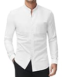 DEMEANOR Stretch Hemd Ohne Kragen Herren Langarm Business Hemd Herren Slim Fit...