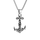 Herren Halskette, Anker Wellenmuster Halskette Retro Marine Nautischer Pirat Anhänger...