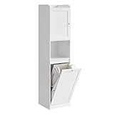 VASAGLE Badezimmerschrank mit Wäschekorb, hoher Badschrank, herausnehmbarer Wäschesack...