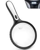 OBOVO Lupe mit Licht, 2X & 6X große Handleselupe, 4 LED-beleuchtete beleuchtete Lupe für...