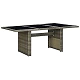 Youuihom Gartentisch aus Braunem Poly Rattan mit Hartglasplatte 200 x 100 x 74 cm Moderner...
