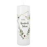 Herz & Heim® Elegante Hochzeits-Kerze mit Namen und Datum sowie Wunschtext für...