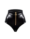 LOVE YOU SEXY Damen Kunstleder High-Waist Unterhosen mit Reißverschluss, Schwarz...