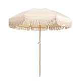 HonunGron 200cm Sonnenschirm Fransen, Strandschirm Windfest Stabil UV 50+, Terrassenschirm...