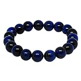 LKBEADS Unisex gem blue tiger's eye 10mm round smooth beads stretchable 7 inch bracelet...