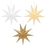 3 Stück Faltstern Weihnachten, 30cm Braun Papiersterne zum Aufhängen, 9 zackig...