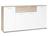 möbelando Sideboard Jacklin in Sonoma Eiche Absetzung weiß - Moderne Kommode mit viel...