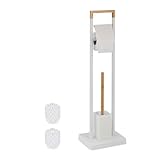 Relaxdays WC Garnitur, Bambus, Edelstahl, freistehender Klopapierhalter,...