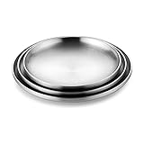 PAREKS Dessertteller Keramikteller Edelstahlteller Rund Flachboden Grillteller 10 Zoll...