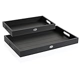 com-four® 2-teiliges Tablettset aus Holz - Holztablett - Serviertablett mit Griffen in...