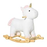 HOMCOM 2-IN-1 Schaukelpferd mit Räder Plüsch Schaukeltier Babyschaukel...