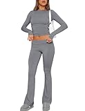 ABINGOO Damen Baumwoll Lounge Set Oberteil Und Schlaghose Set Geschnittene Yoga...