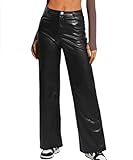 Navneet Lederhose Damen Wide Straight Leg Hose Weites Bein Schlaghose PU Kunstlederhosen...