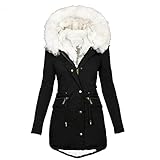 EMATOP Wintermantel Damen Lang Warmer Jacke Baumwolle Einfarbig Wanderjacke mit...