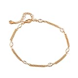 WIPPWER Einfache doppellagige runde Perlenkette for Damen, vergoldetes Metall-Fußkettchen...