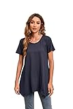 Enmain Tunika Damen Sommer Marineblau Kurzarm Rundhals Lose Tunika Swing Elegant Longshirt...
