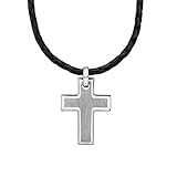 s.Oliver Kette mit Kreuzanhänger für Herren, Anhänger: Edelstahl, Kette: Echtes Leder,...