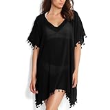 Damen Strandponcho Sommer Bikini Badeanzug Cover Up Strandkleid mit Quasten Boho...
