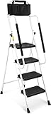HBTower Leiter 4 Stufen, Trittleiter mit Handläufen, klappbarer Tritthocker mit...
